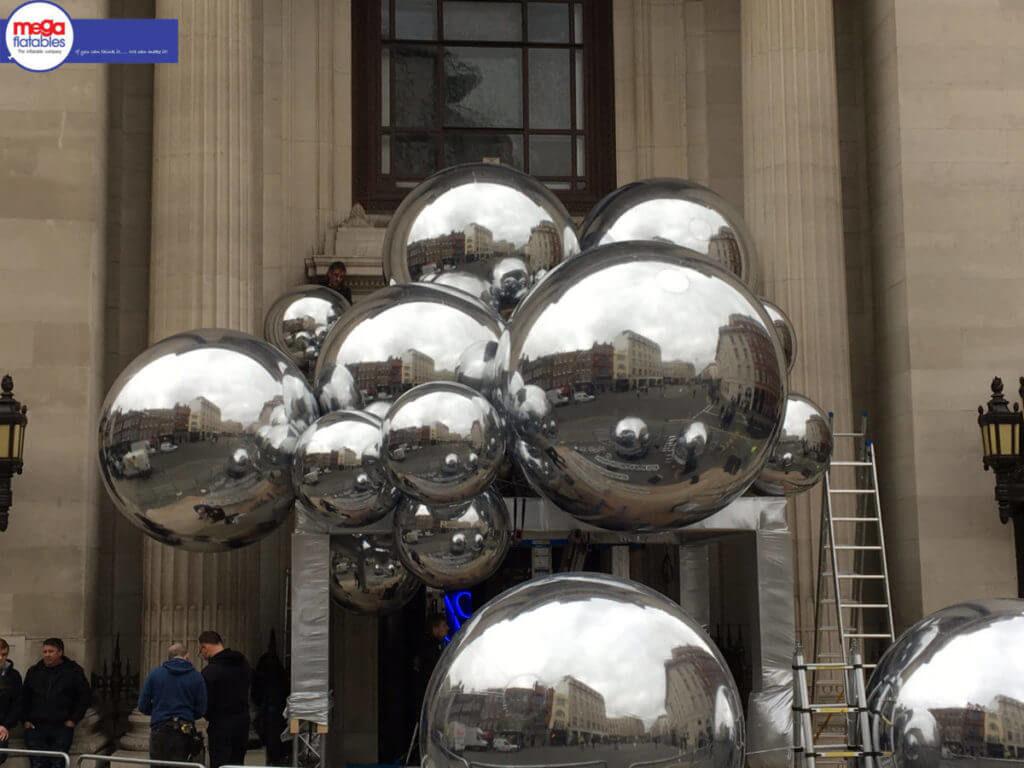 chrome inflatable spheres setup