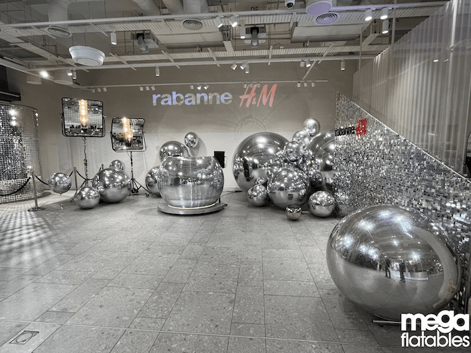 mirror balls for rabanne and h&M collab